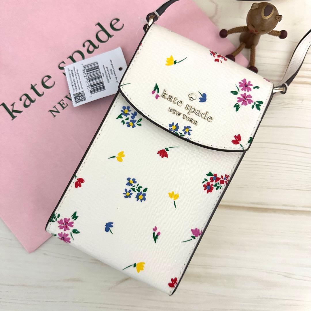 新品タグ付き ケイトスペード スマホショルダー 花柄 白 クロスボディ