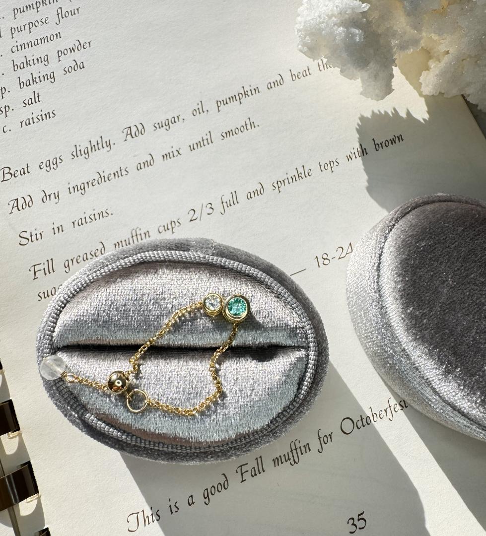 天然トルマリン粉末混 人工パライバ × モアサナイト チェーンリング14KGF