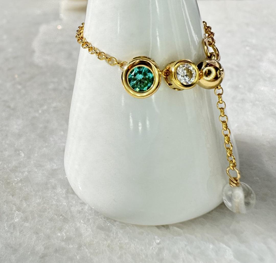 天然トルマリン粉末混 人工パライバ × モアサナイト チェーンリング14KGF