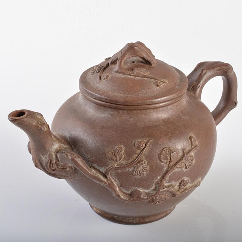 中国　紫砂　朱泥　貼梅文　急須　茶壷　在銘　M　R6224