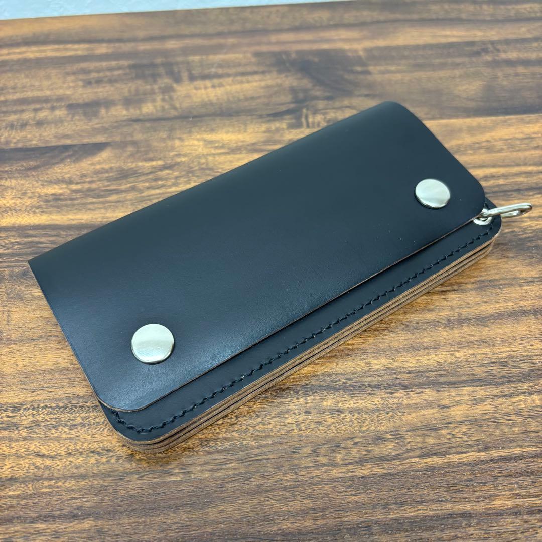 トラッカーウォレット　黒　茶心　3層　小寺製革所