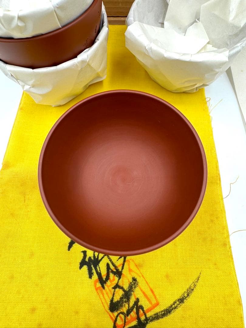 051常滑焼　清水源二　北條　朱泥茶器7点セット　新品未使用品　木箱　共布