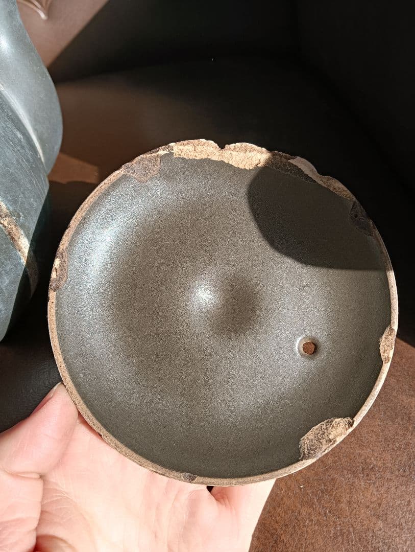 骨董品　黒色　陶器　茶釜 籐巻き取っ手