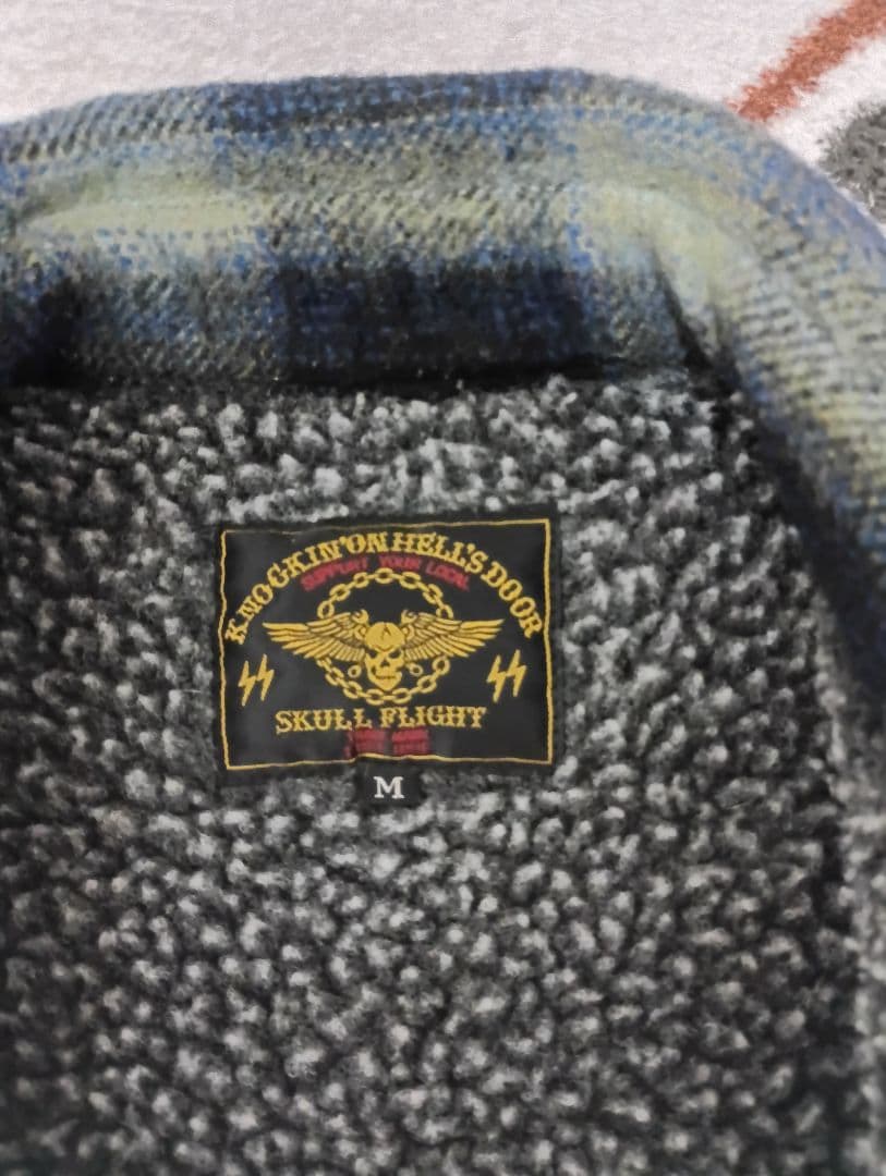 SKULL FLIGHT チェック柄ボアジャケット M