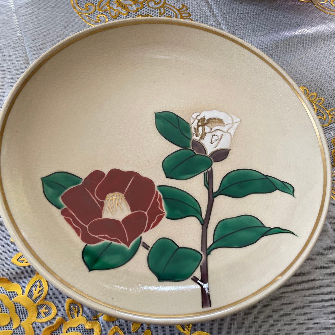 清水焼　大皿　椿　飾皿