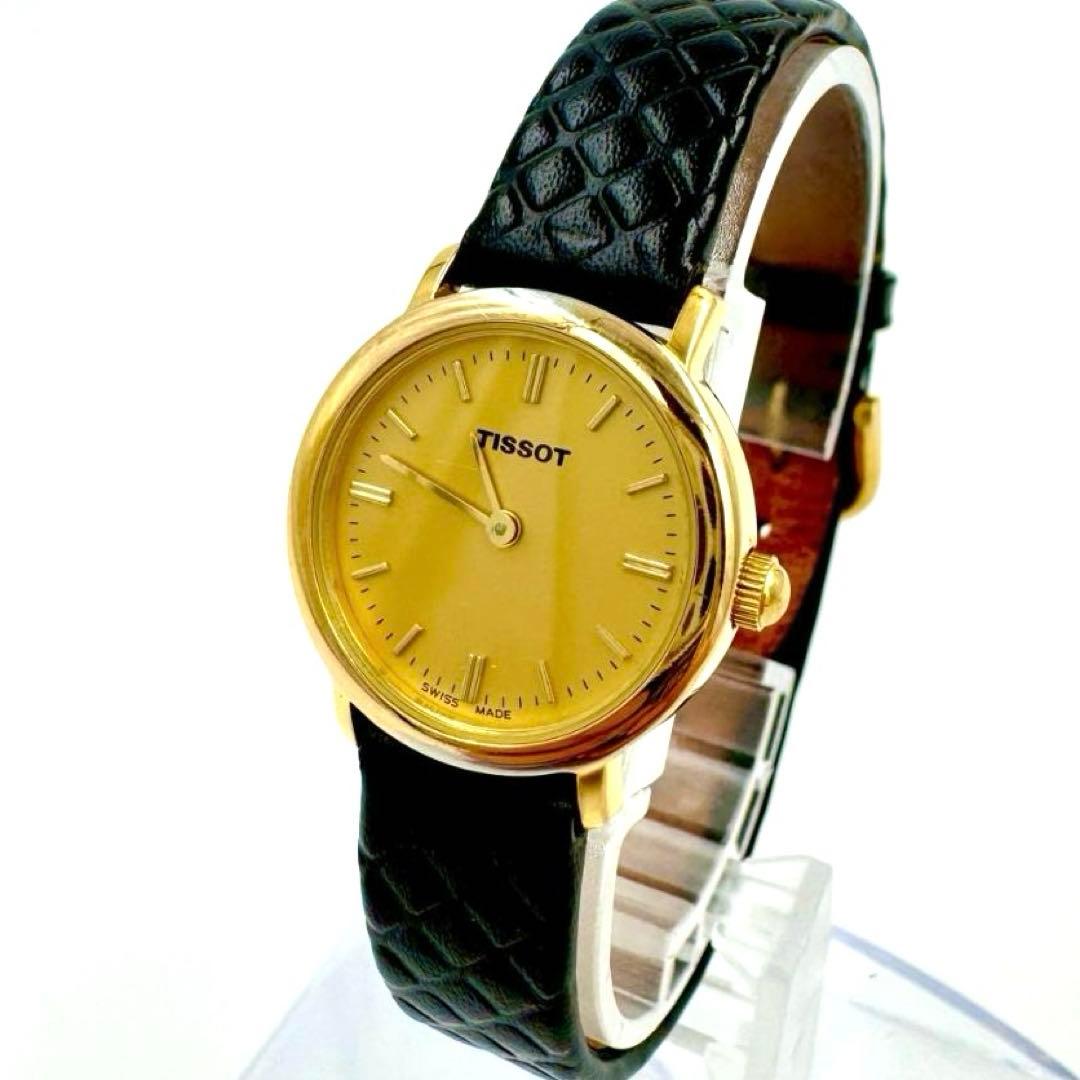 【新品電池】TISSOT ラウンド ゴールド文字盤 レザー クォーツ