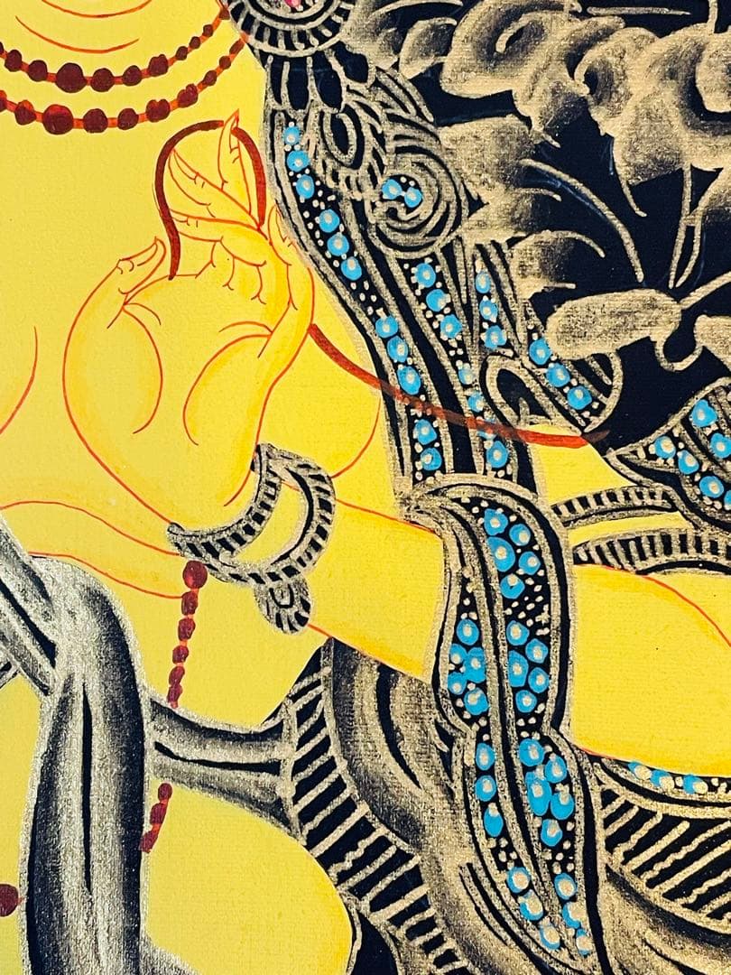 《手描き肉筆画》文殊菩薩 マンジュシュリー 文殊師利 タンカ 曼荼羅 仏画