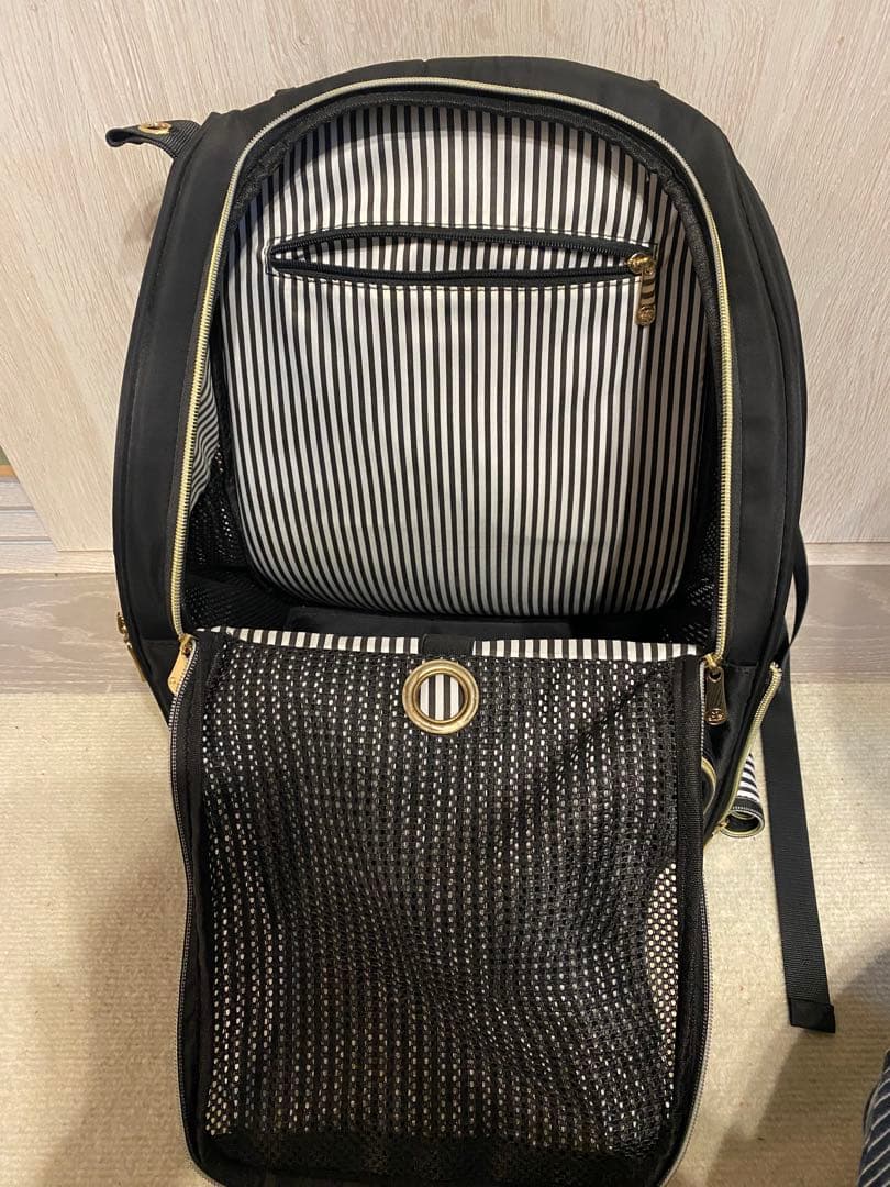 ペット用ナイロン製黒リュック・ストライプ内装