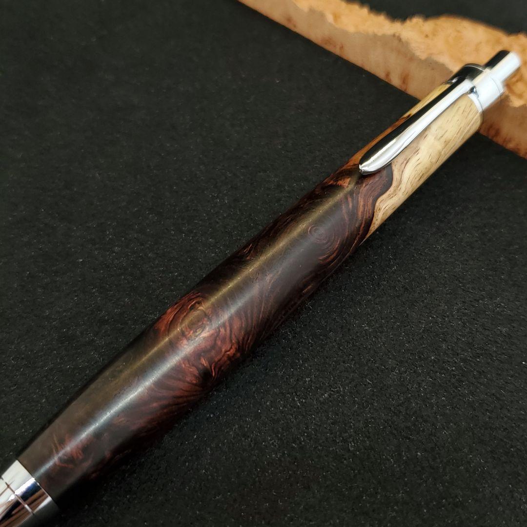 No.27ハンドメイド木軸シャーペンロースウッド瘤蜜蝋ワックス仕上げ