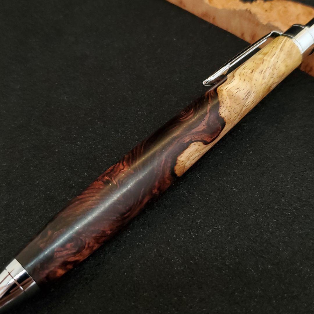 No.27ハンドメイド木軸シャーペンロースウッド瘤蜜蝋ワックス仕上げ