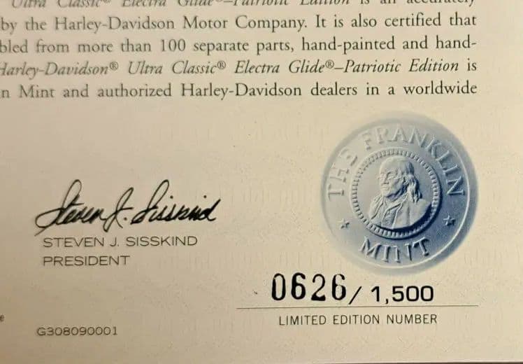 フランクリンミント　ハーレーダビットソン1/10 エディション626/1500