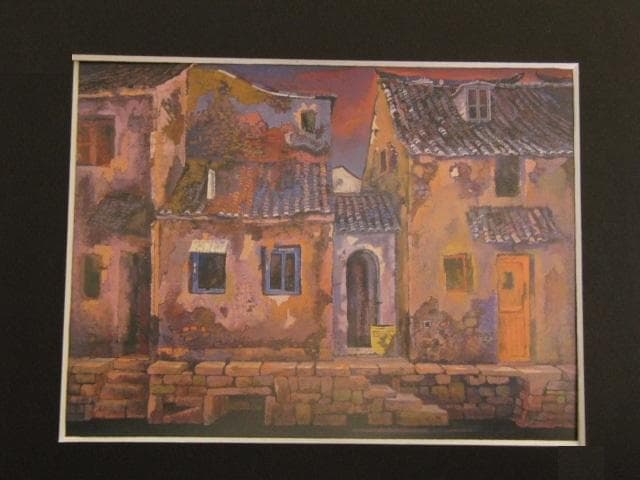 津田直樹、【同理の民家】、希少な額装用画集より、新品額装付