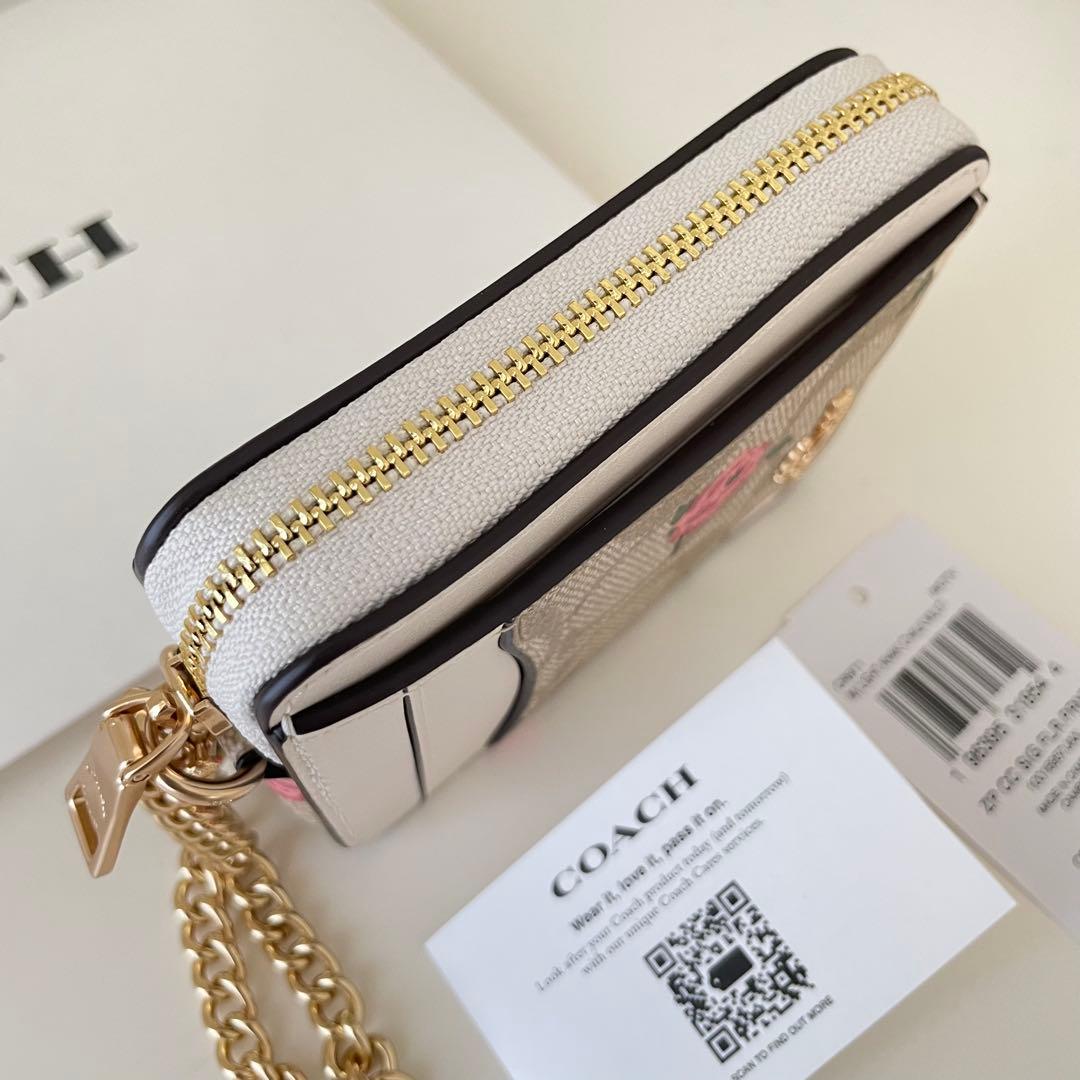 COACH コース　ケース　小銭入れ財布　ホワイト　ピンク　フラワー　花柄