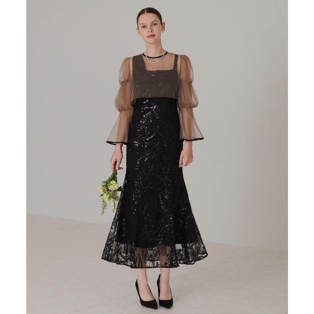 【LEJA】フレアスリーブボレロ花柄刺繍マーメイドドレスワンピース