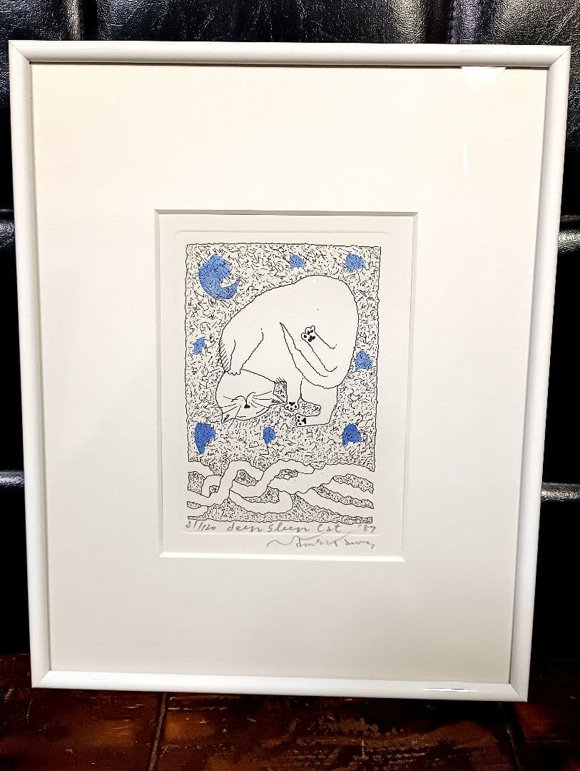 銅版画　ナメ川コーイチ　滑川公一　手彩色　直筆サイン　限定　イラストレーター　猫