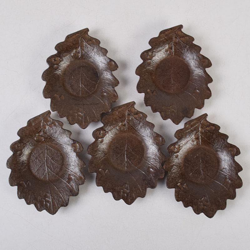 南部鉄器　釜師　鈴木盛久作　木の葉茶托　五客　共箱　V　R9095