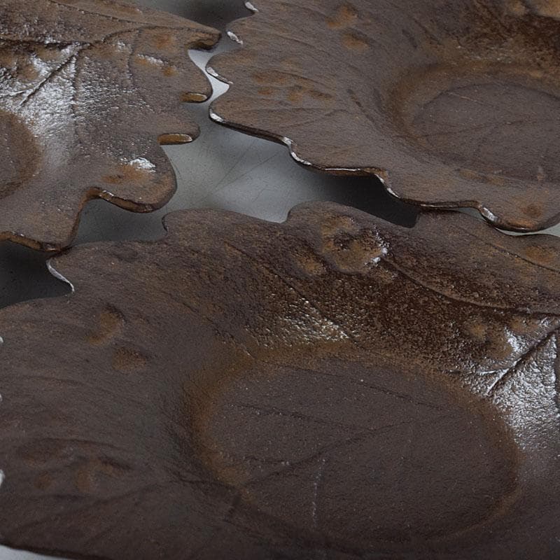 南部鉄器　釜師　鈴木盛久作　木の葉茶托　五客　共箱　V　R9095