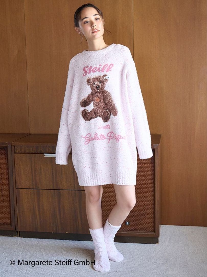 ジェラートピケ パウダーネップジャガードワンピース テディベア ルームウェア