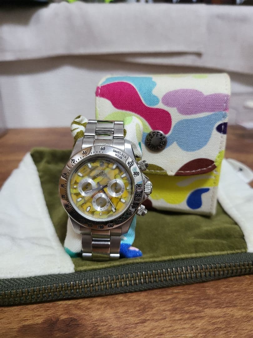 baggio BAPE クロノグラフ 腕時計 イエロー カモフラージュ