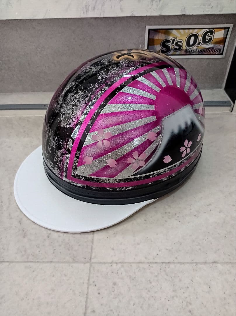 カスタムコルク半　黒ラップ✘Candyピンク富士日章　七色ラメ　文字変更無料