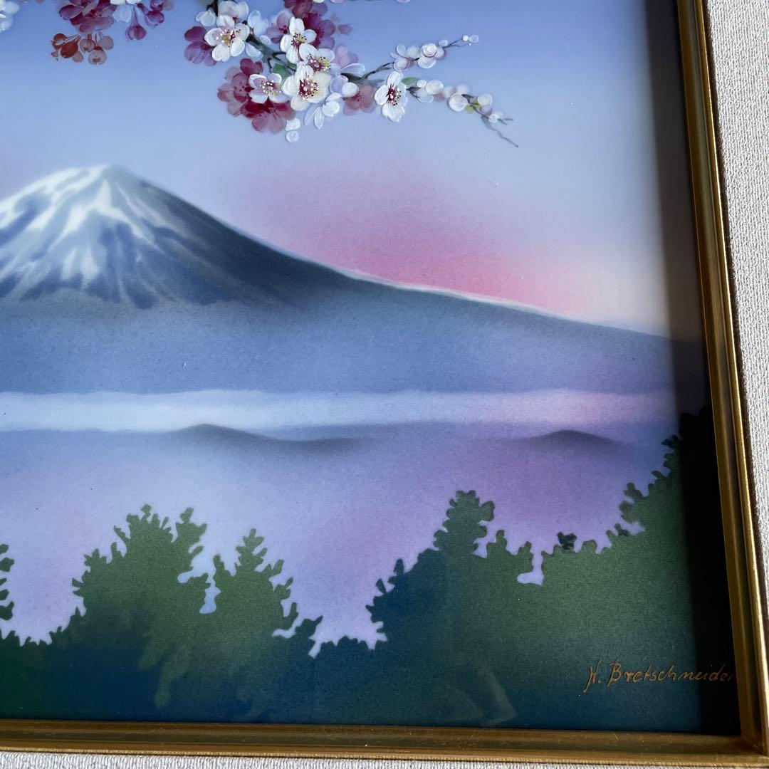□美術品□桜に富士・陶板画□H.Bretscheider・01／25◇マイセン◇
