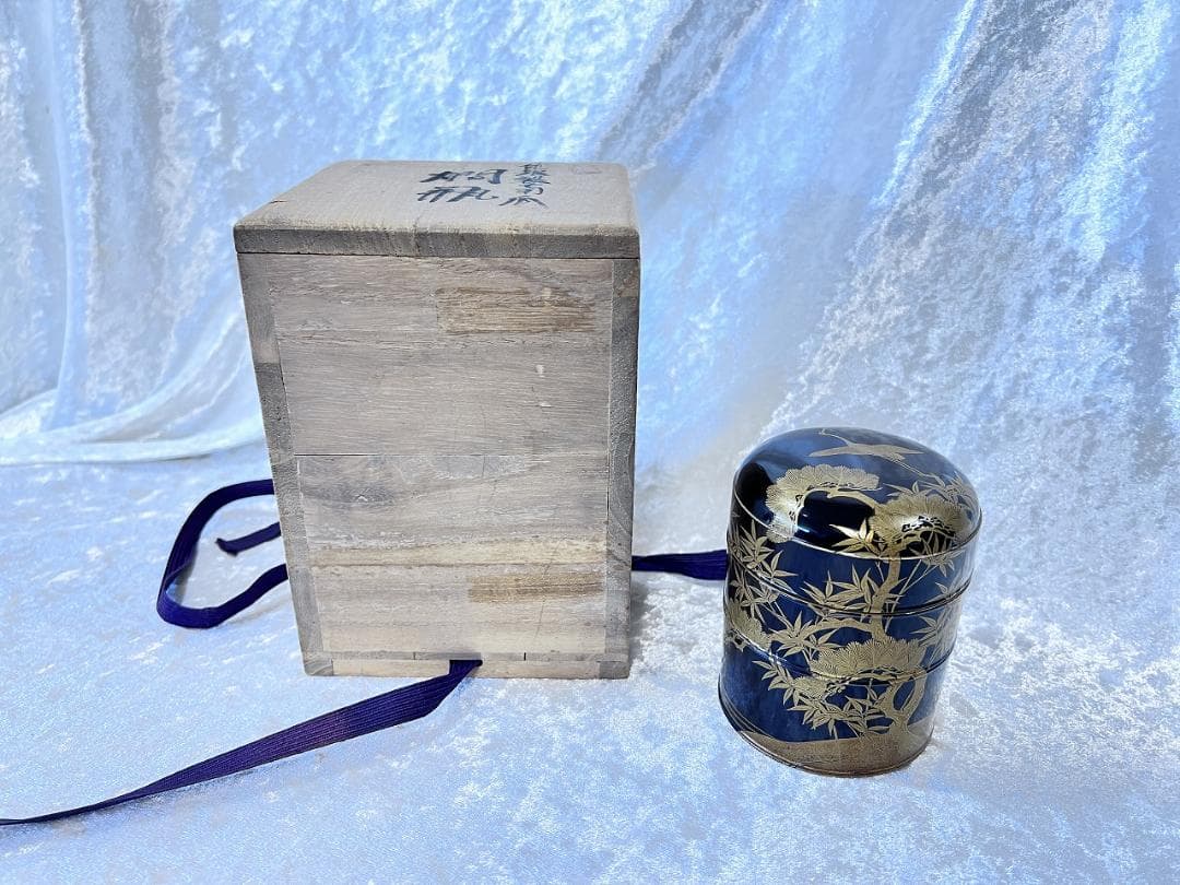 蒔絵丸住　合わせ箱　鶴亀と松