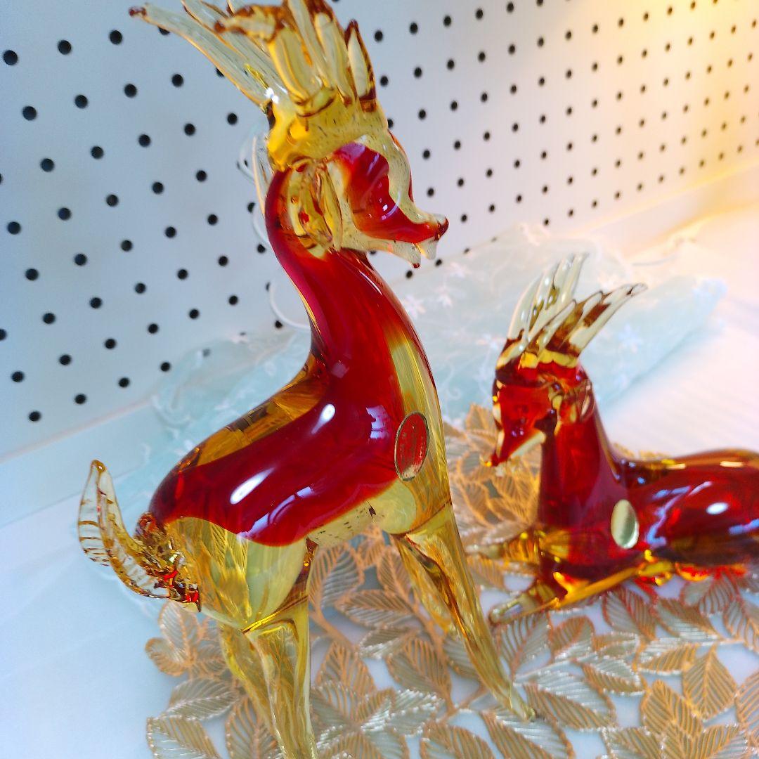 ムラーノベネチアンガラスお対 鹿の置物。