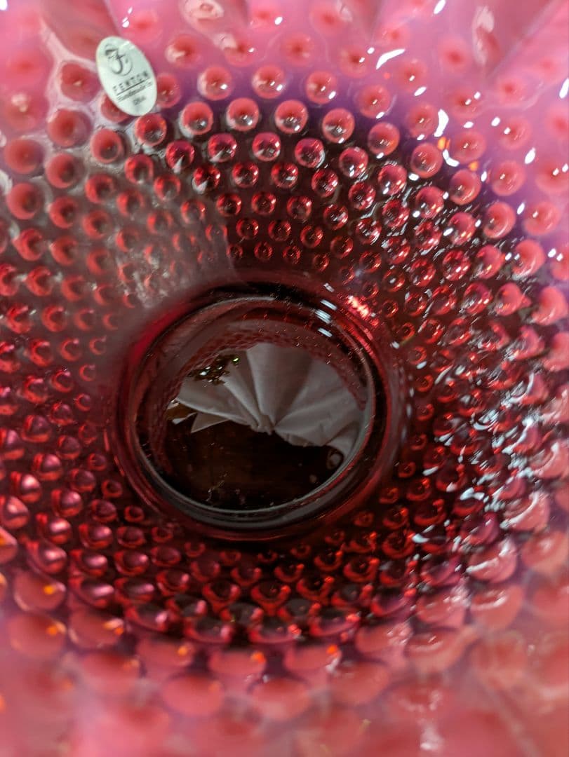 フェントン　クランベリーホブネイルオパルセント　フリルエッジ　ラージガラスボウル