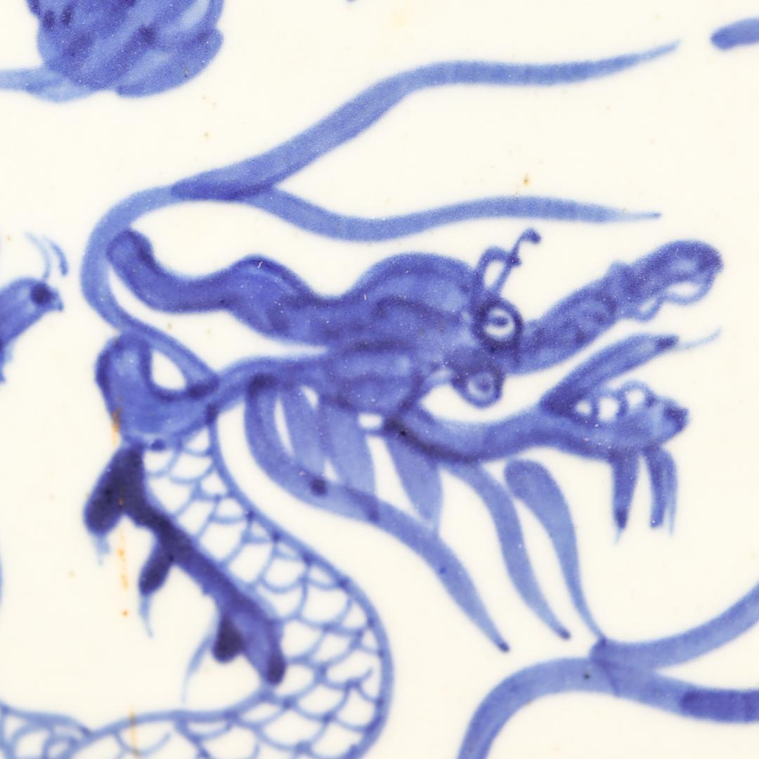 青花瓷 龍鳳凰紋双耳扁壺 飾り壺 花瓶