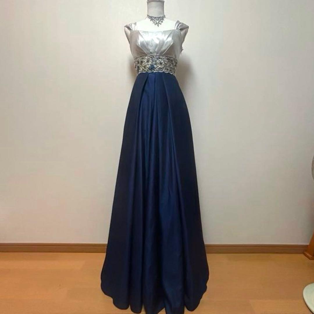 AIMER＊シルバー×ネイビー　Aラインロングドレス