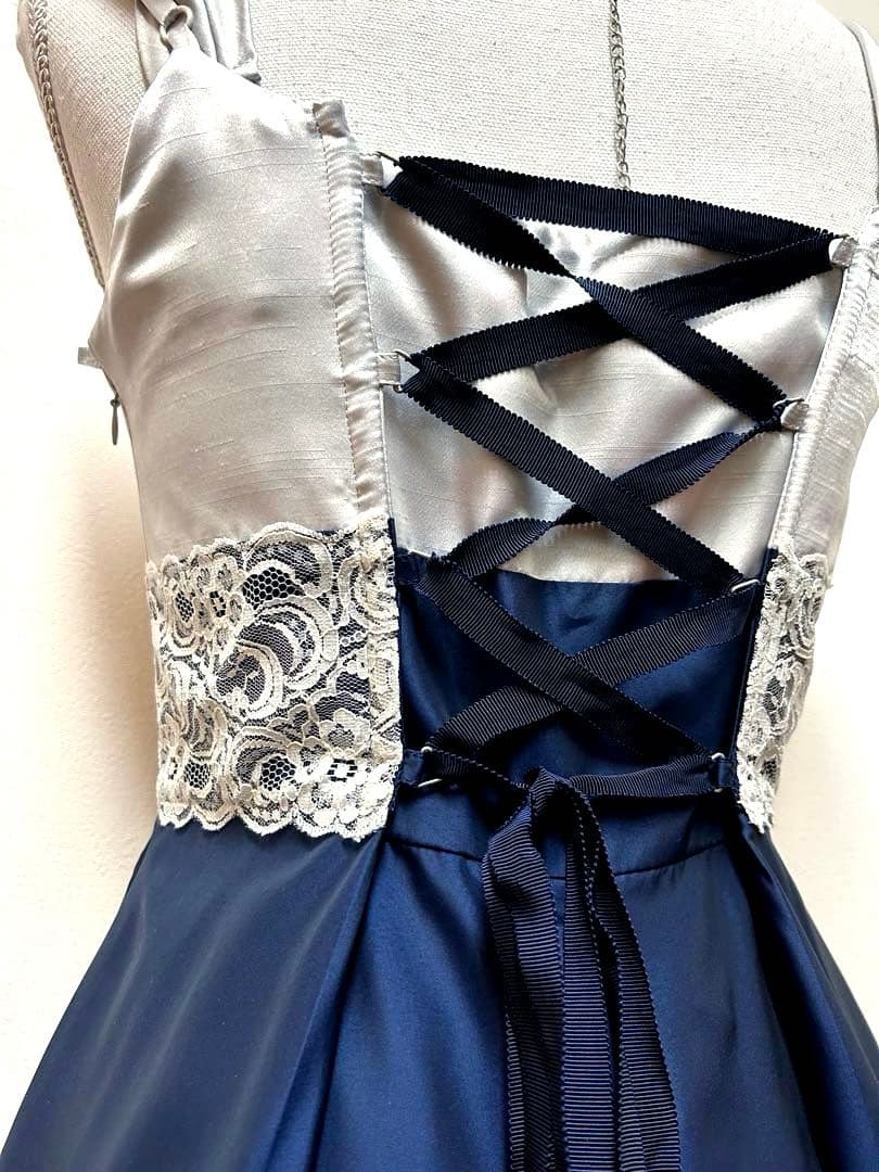 AIMER＊シルバー×ネイビー　Aラインロングドレス