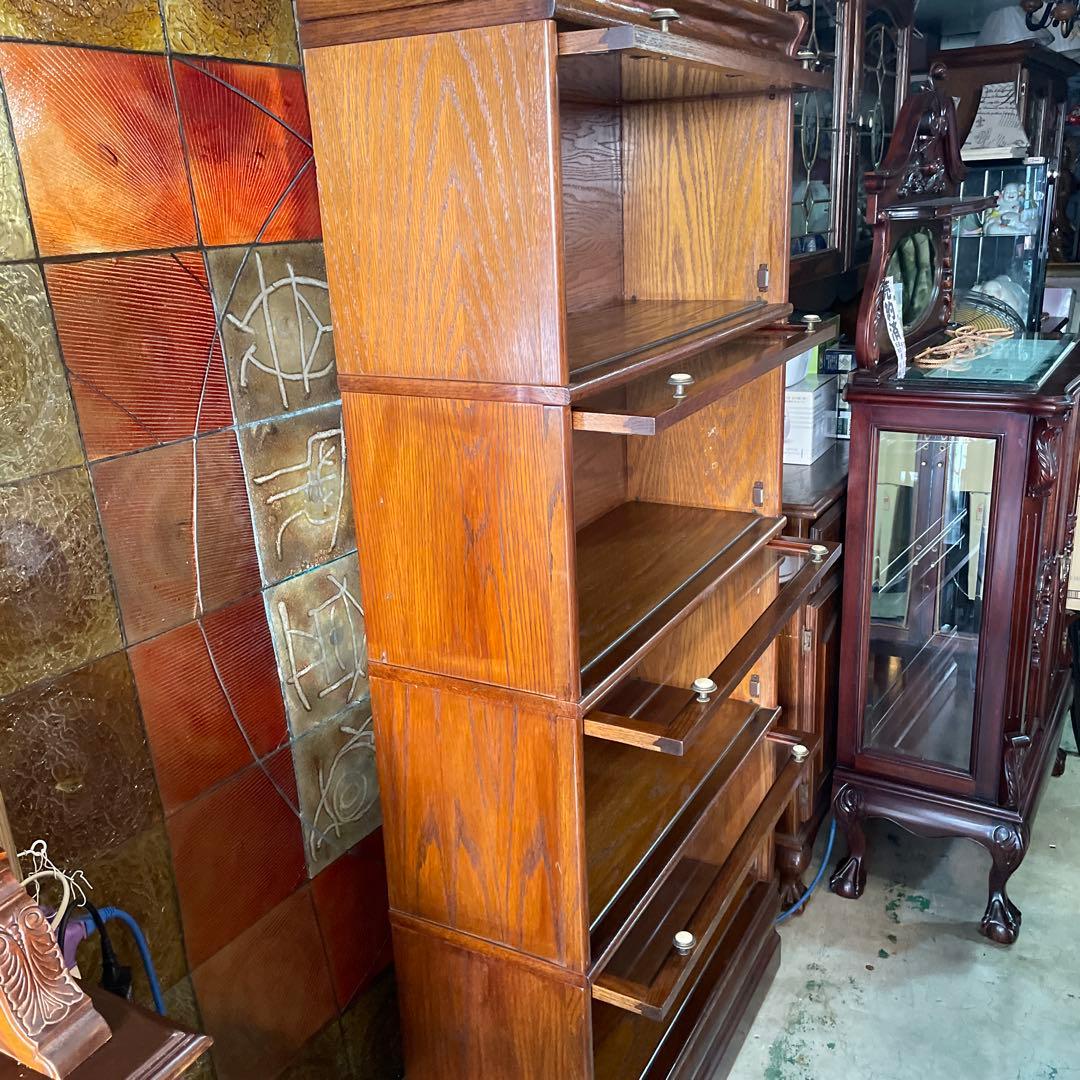 アメリカン・ヴィンテージガラスの跳ね上げ式スタッキングブックケース、・4段タイプ