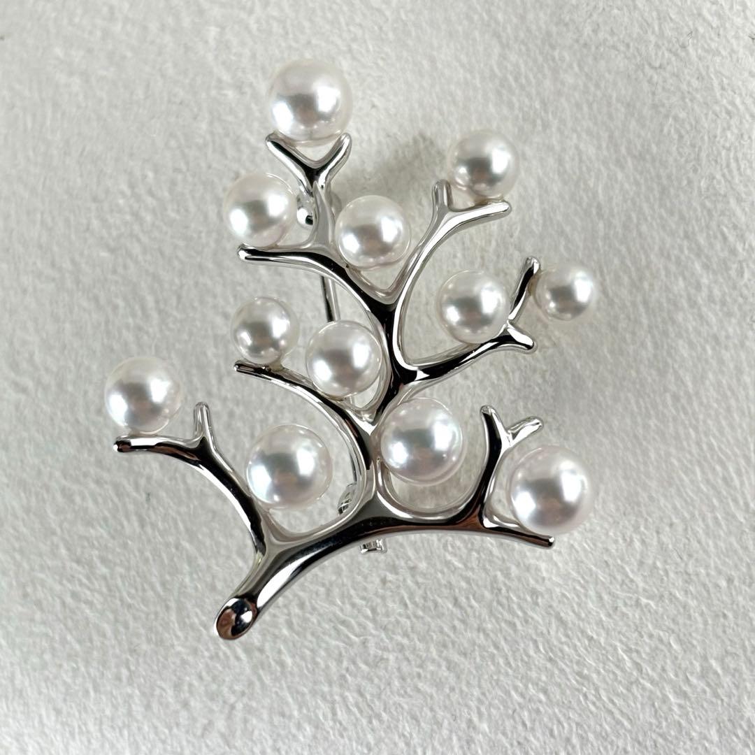 395【ミキモト】シルバー　パール　幸福の木　ブローチ　箱付き