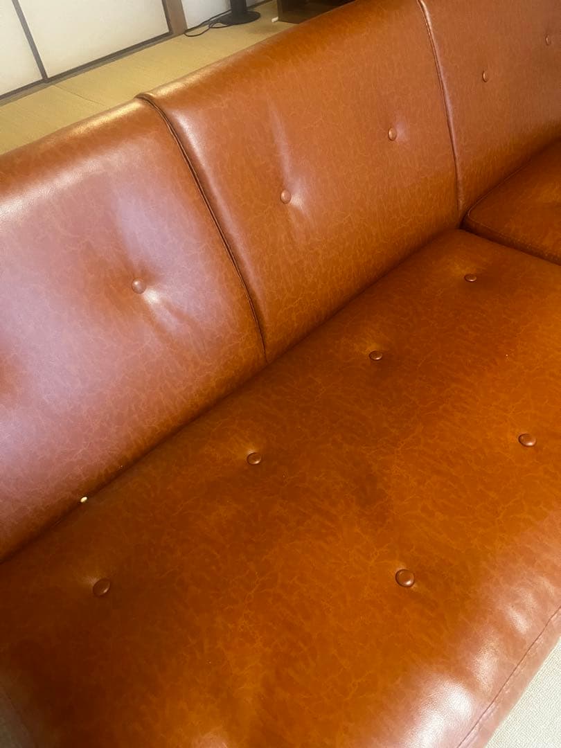 ブラウン カウチソファセット オットマン付き