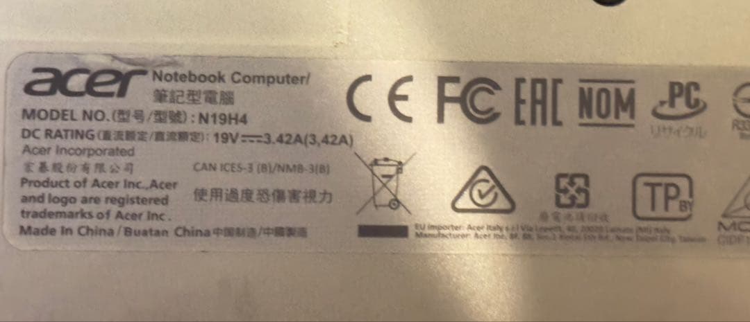 【ジャンク】Acer N19H4 ノートPC