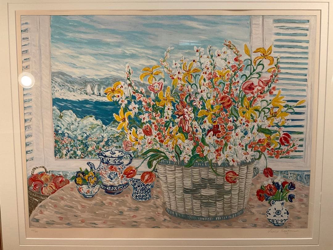 レスリー・セイヤー「バスケットオブリリーズ」　シルクスクリーン　直筆サイン有り