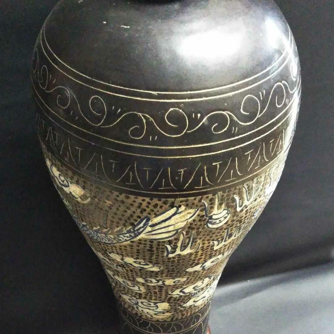 ※中国古美術/磁州窯黒掻落龍紋大梅瓶/北宋代/