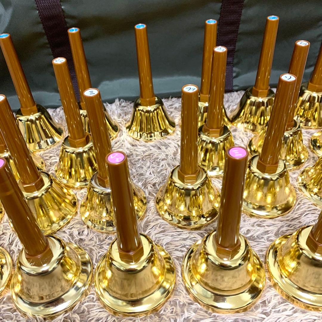 美品 ウチダ ハンドベル ゴールド27音 純正ケース付