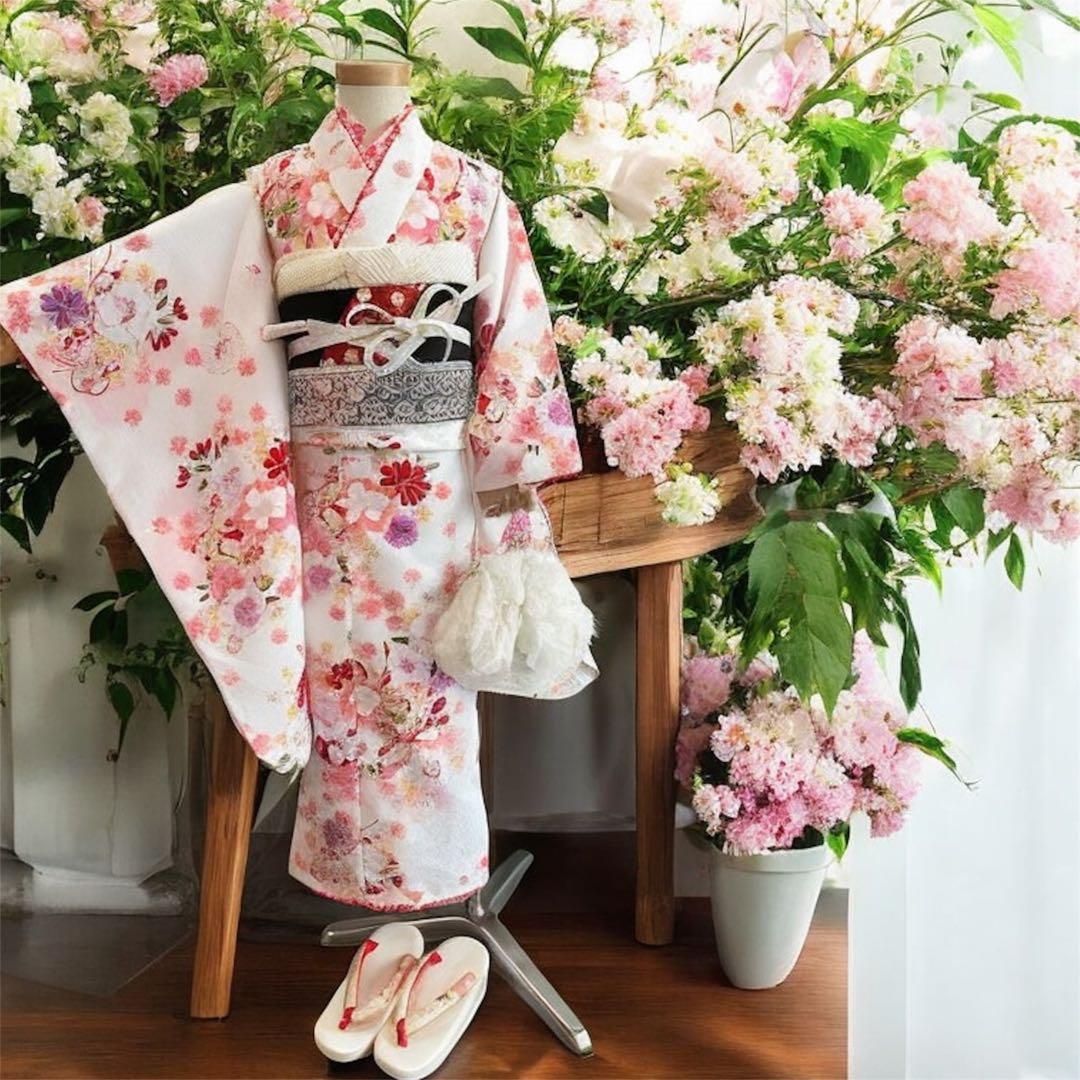 白　七五三　7歳　着物　フルセット　日本製