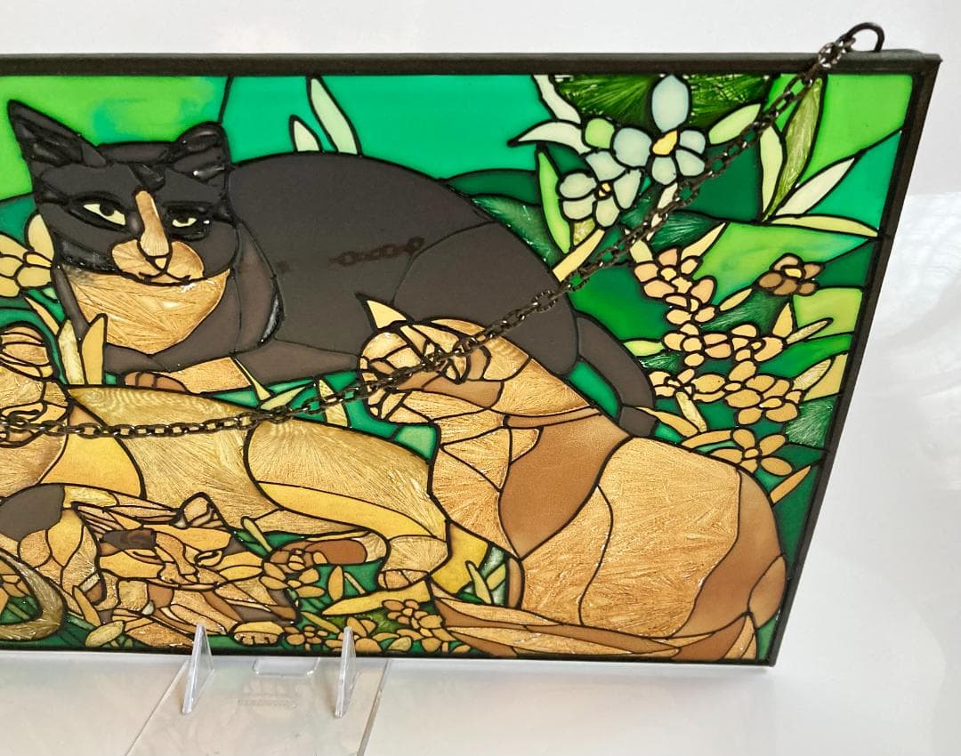 2001年 大判 ティファニー キャット ジョン・ベーカー ステンドグラス 猫