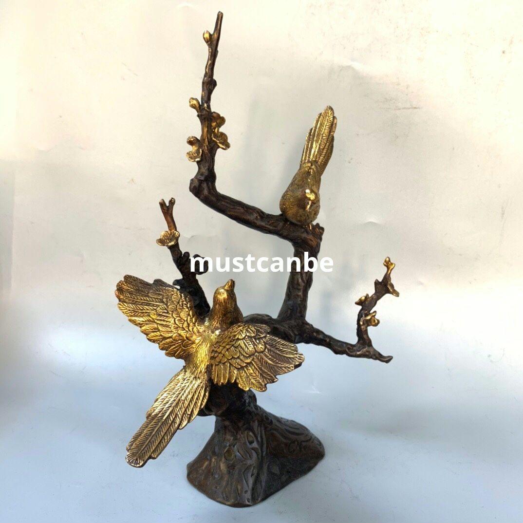 銅器 喜上眉梢 双喜臨門 かささぎ 茶室 文机 客間 玄関 装飾品 工芸品 置物