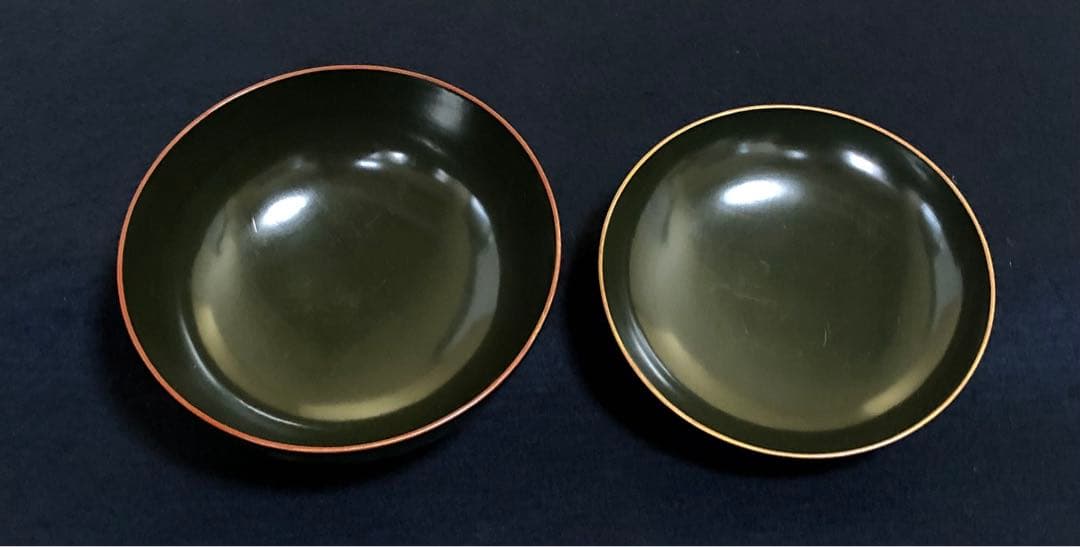 《R》青漆内朱 若松鶴蒔絵 菓子椀10客 木製漆器 木箱　250904H2