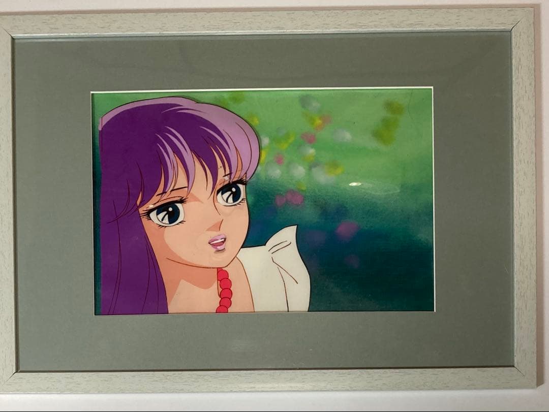 t２５　レア　大判聖闘士星矢セル画【城戸沙織】背景画・額縁付き