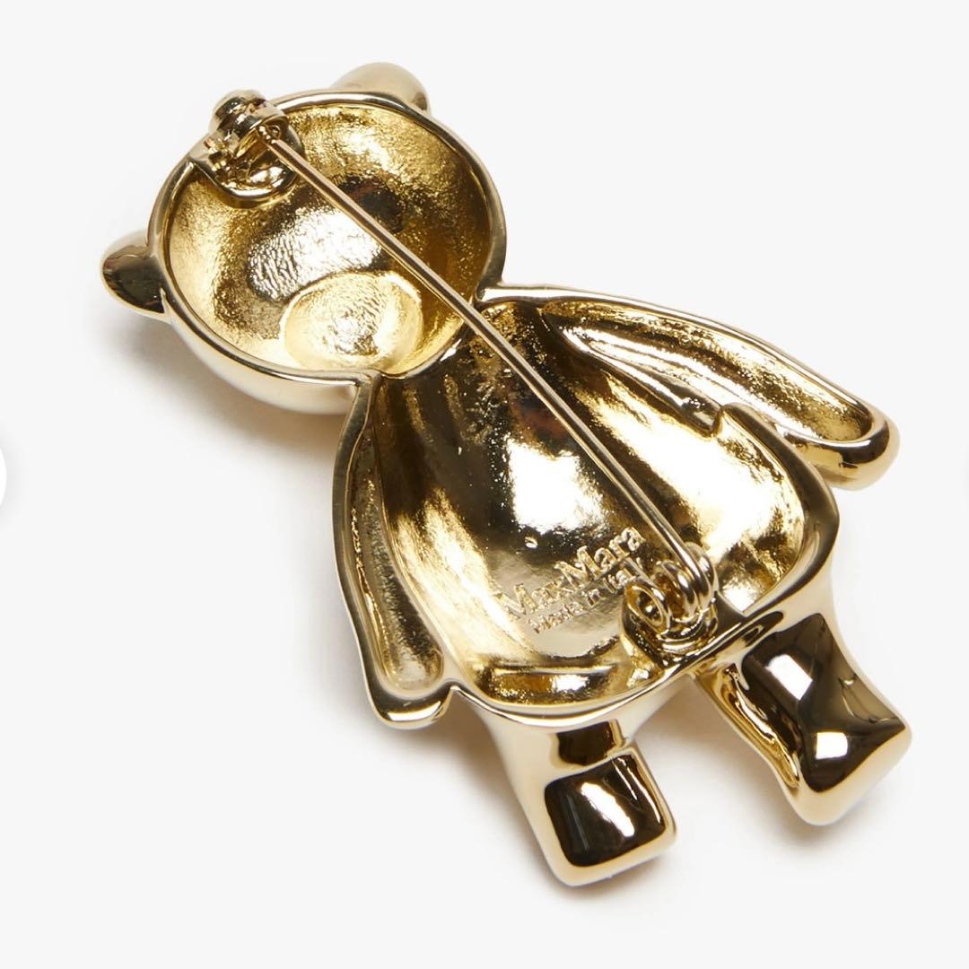 新品 MaxMara SHINYメタルテディブローチ White