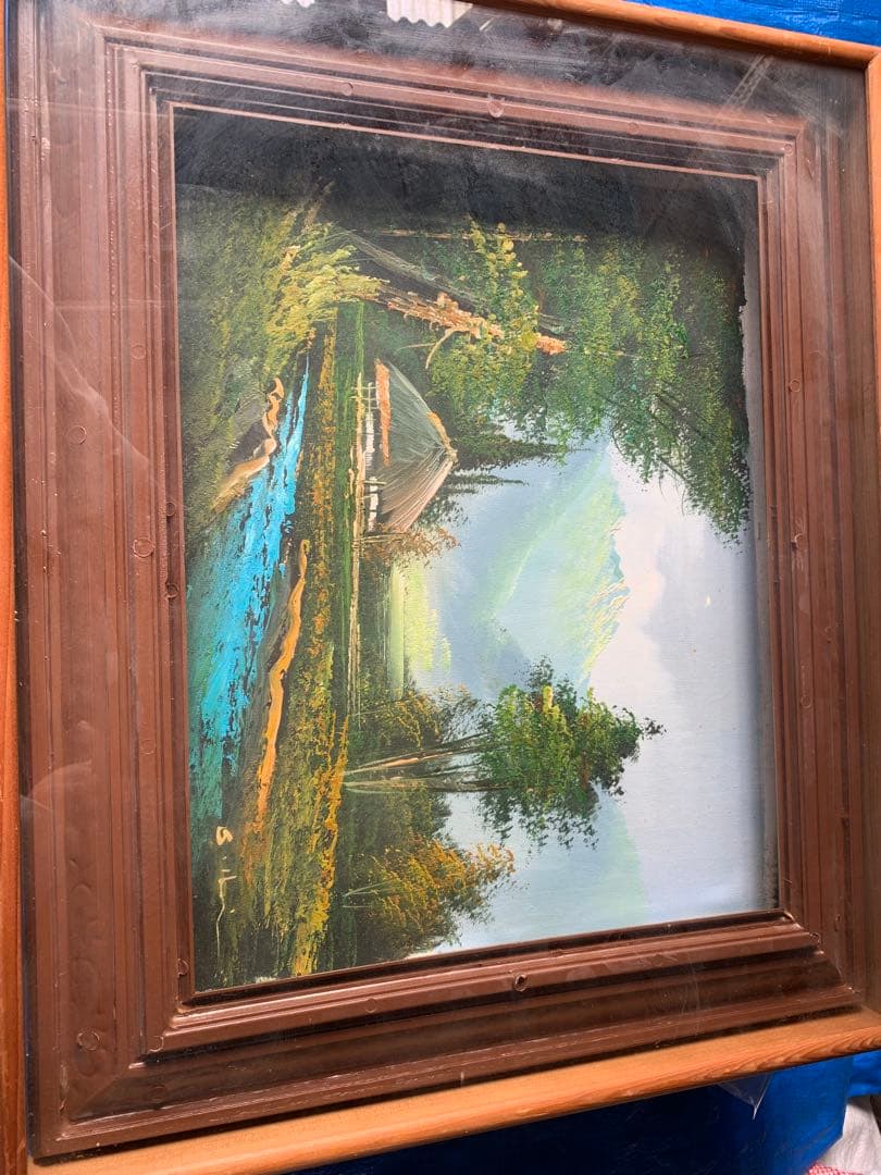 風景画 油彩画 木製フレーム付き