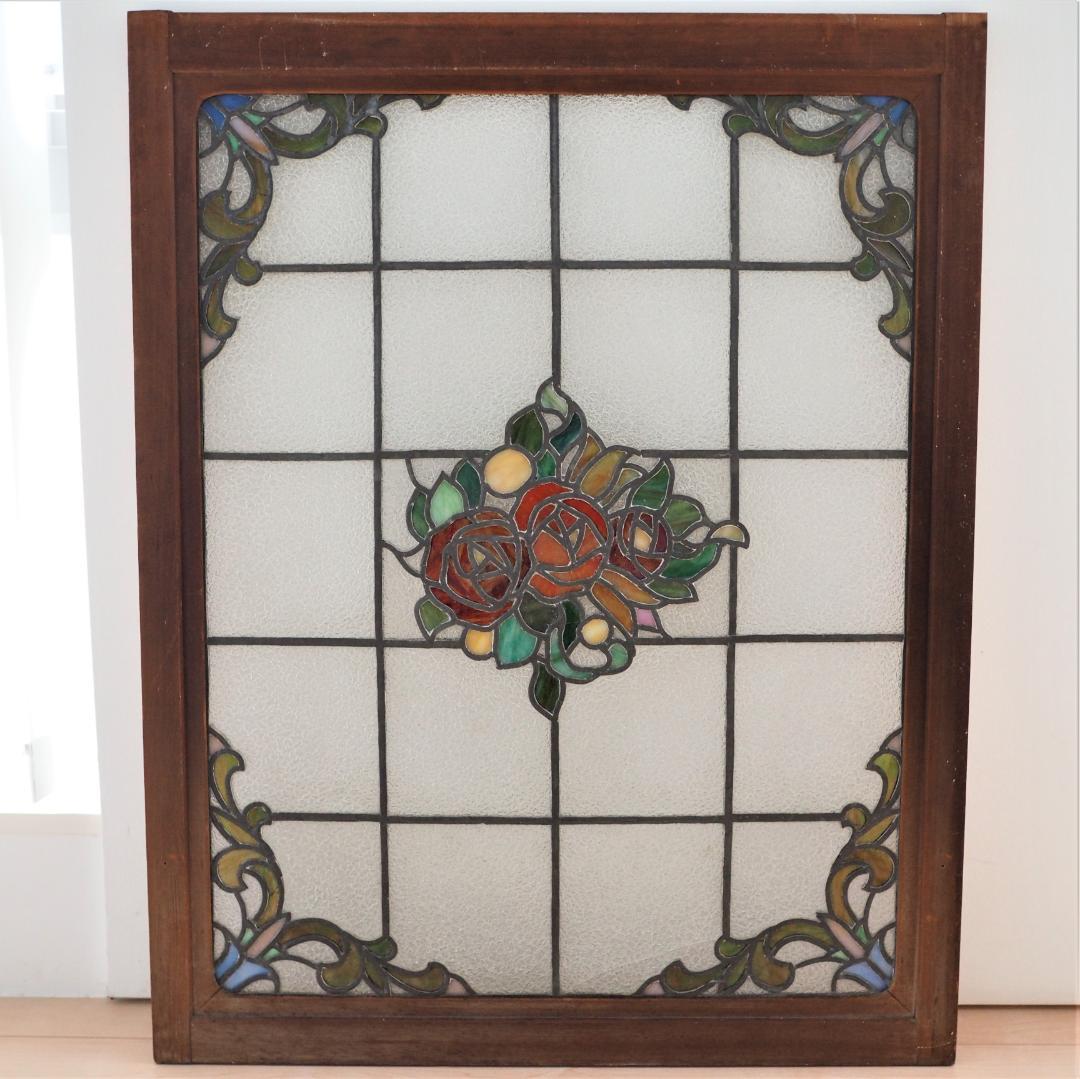 【都内引き取り限定】超希少☆和のステンドグラス☆オリジナル木製窓枠付き