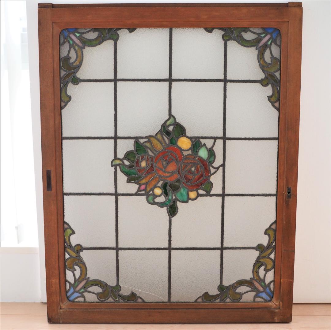 【都内引き取り限定】超希少☆和のステンドグラス☆オリジナル木製窓枠付き