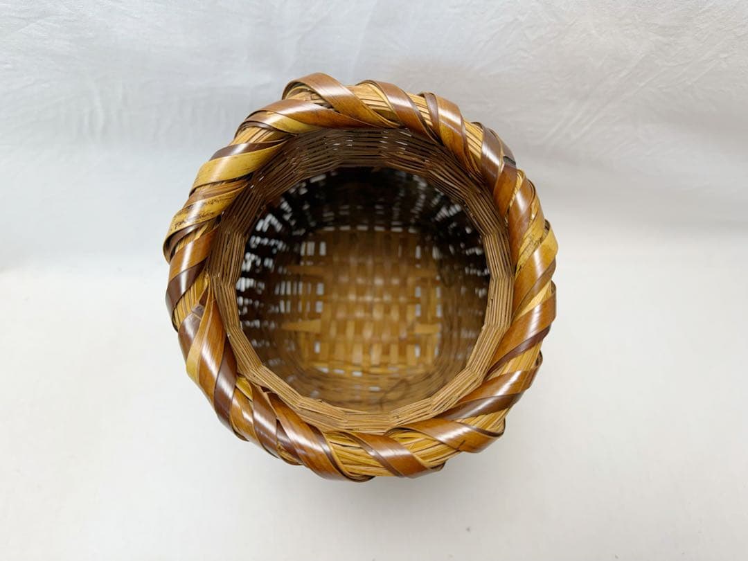 未使用 茶道具 轡 昭竹斎作 竹花入 花籠 竹おとし付き 刻印 茶室 元箱