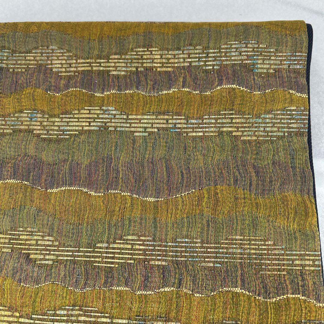 袋帯 緑と紫の波模様0123