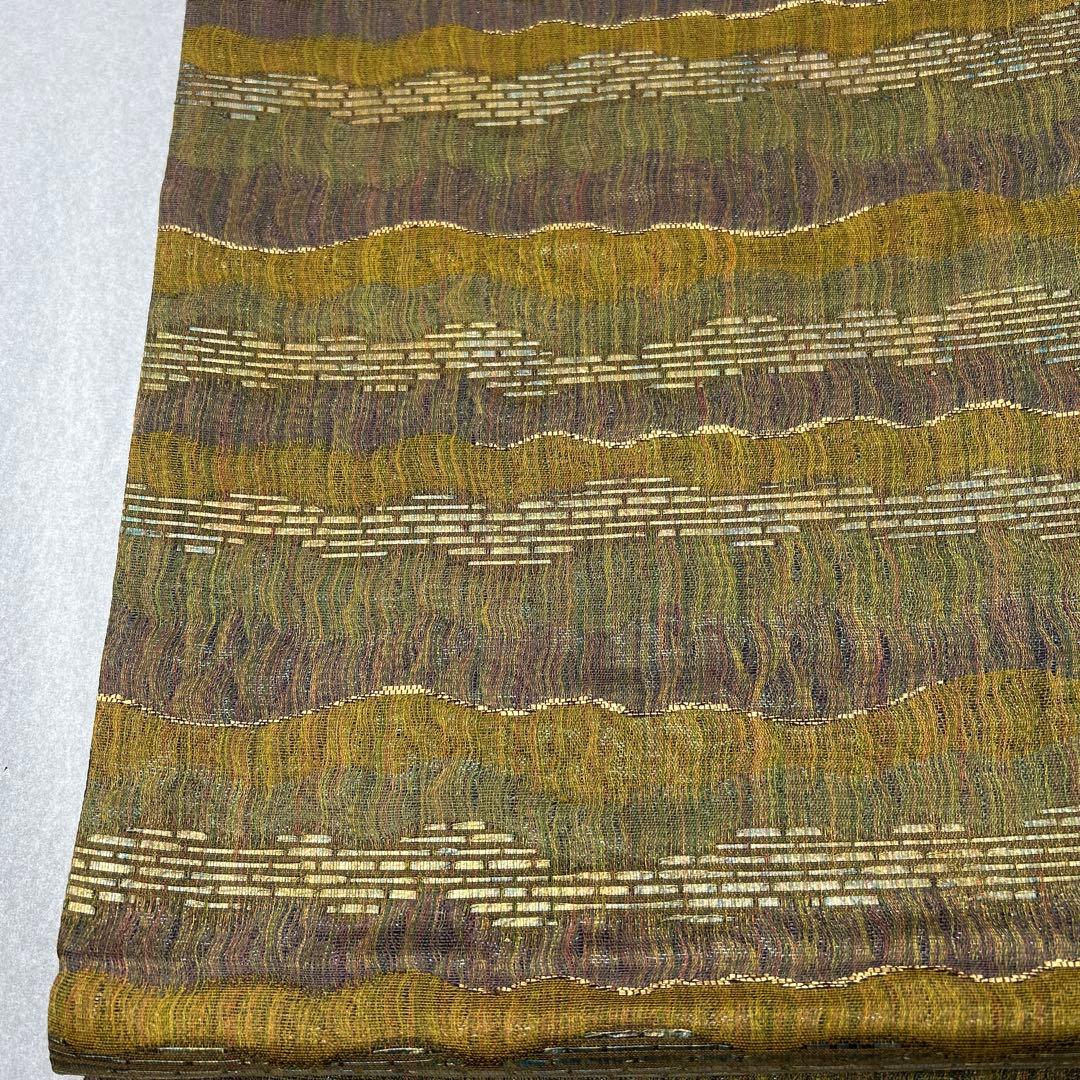 袋帯 緑と紫の波模様0123